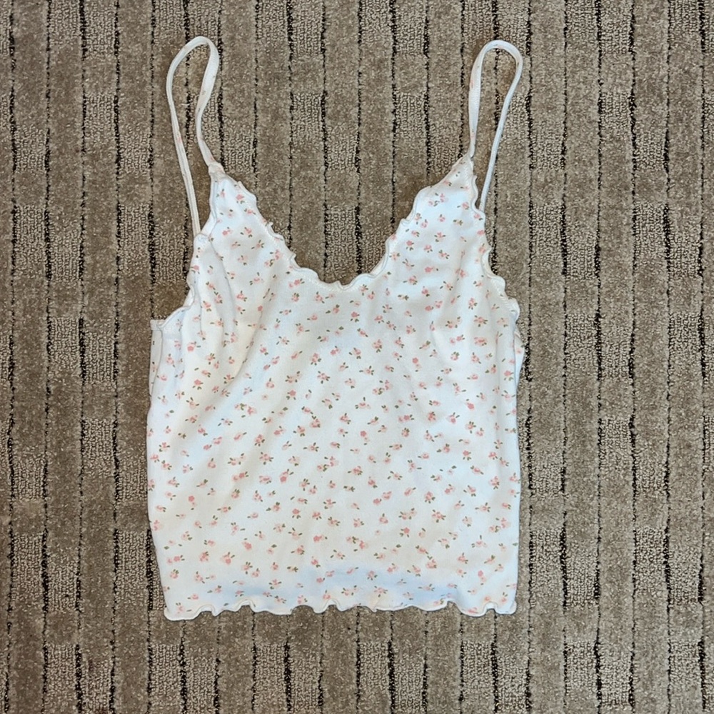 Scalloped pink and white floral tank top brandy Melville